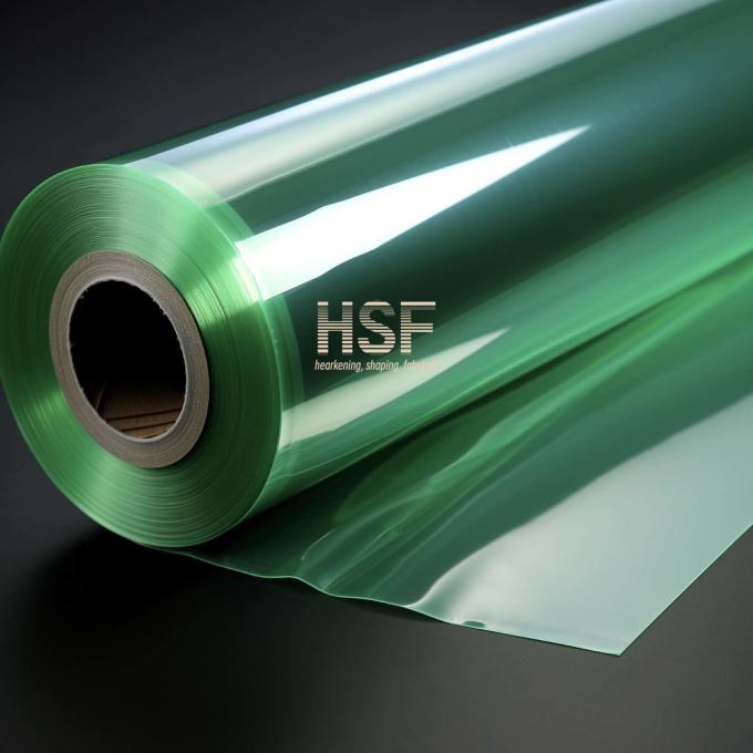 Close-up view of 75Î¼m green MOPP film texture and surface quality