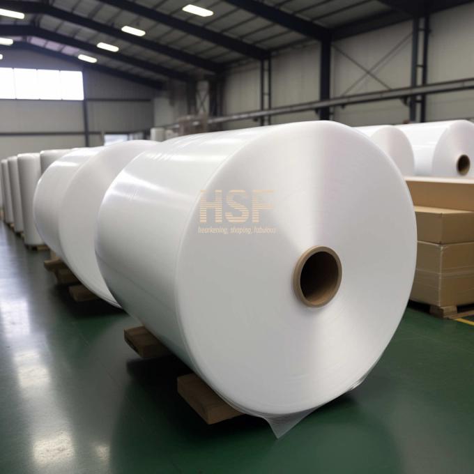 Close-up view of 75Î¼m opaque white MOPP silicone coated release film surface