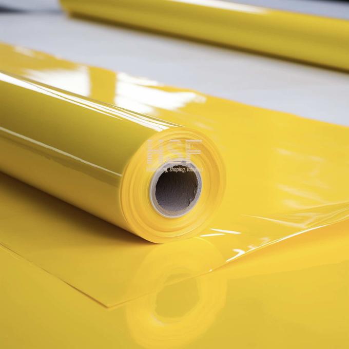 Close-up view of 50Î¼m yellow polyethylene volatile corrosion inhibitor film texture and structure