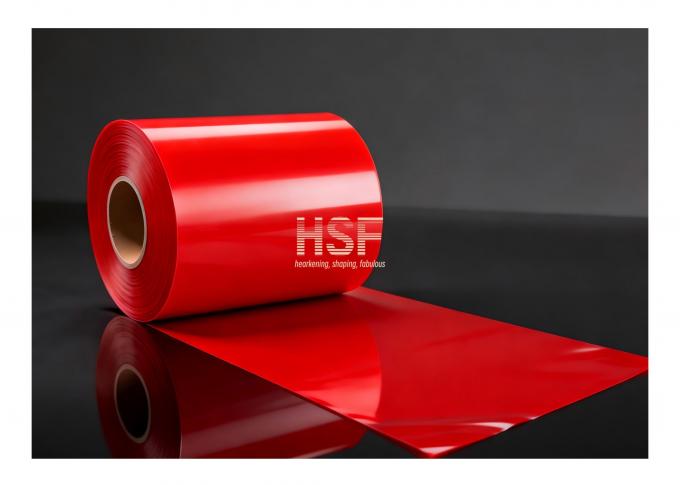 Close-up view of 160Î¼m Red CPE Base Film surface texture and smooth finish